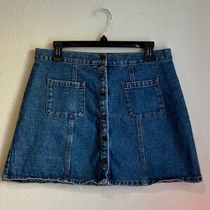 BDG Urban Outfitters Denim A-Line Mini Skirt Button Front Raw Hem (Large)